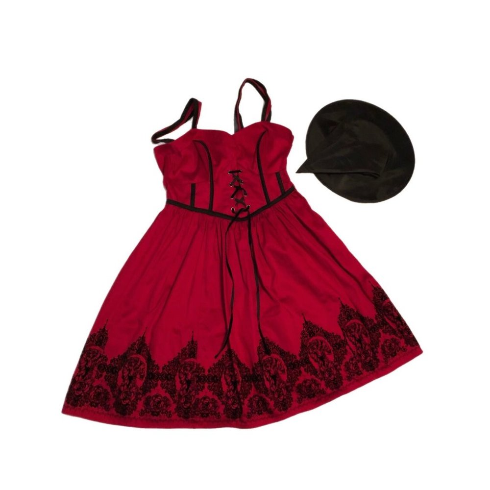 Red witches dress no label see measure for size come with hat
